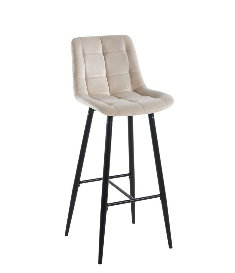 Velours-Barhocker (Velvet) in Beige – schwarzes Gestell H2