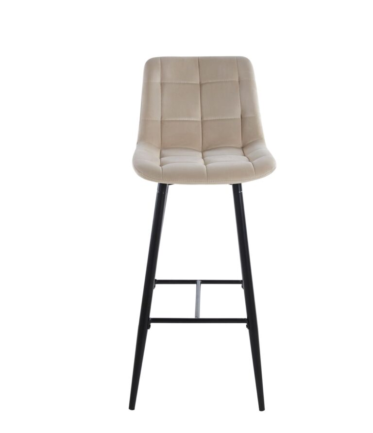 Velours-Barhocker (Velvet) in Beige – schwarzes Gestell H2