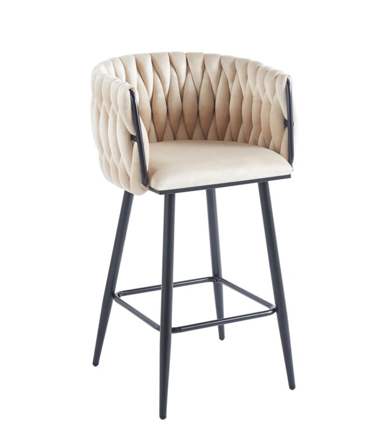 Velours-Barhocker (Velvet) in Beige – schwarzes Gestell H7