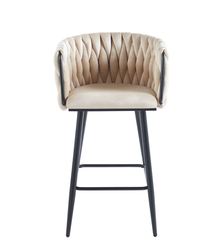 Velours-Barhocker (Velvet) in Beige – schwarzes Gestell H7