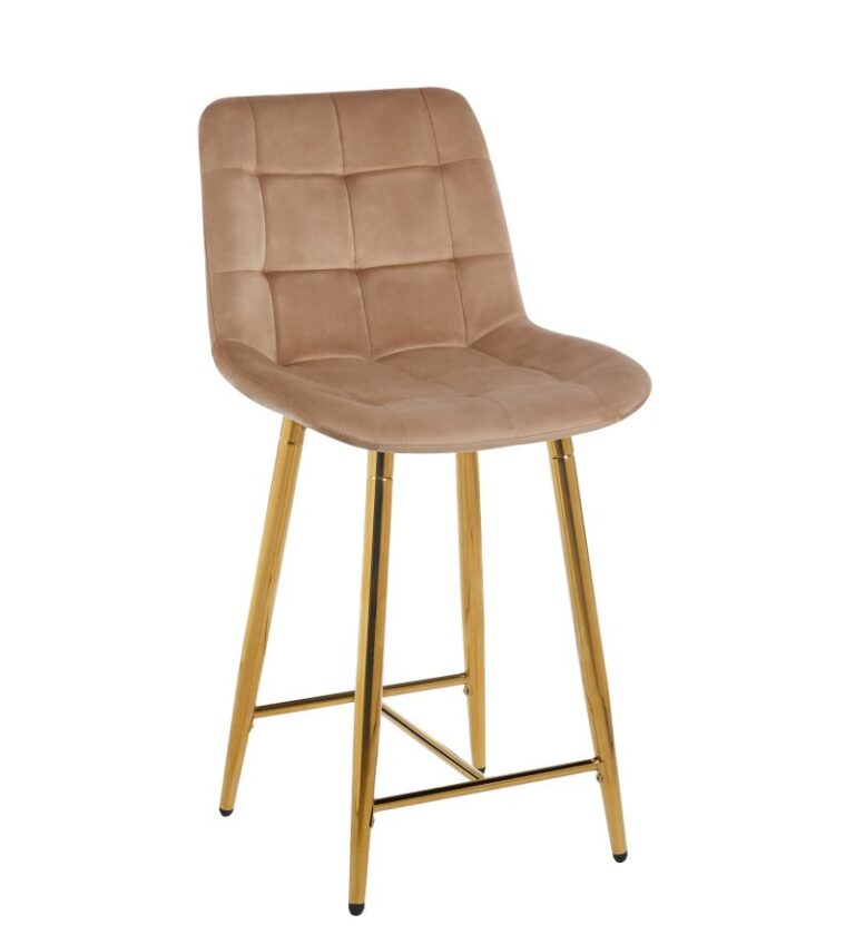 Velours-Barhocker (Velvet) in Cappuccino – goldenes Gestell H1