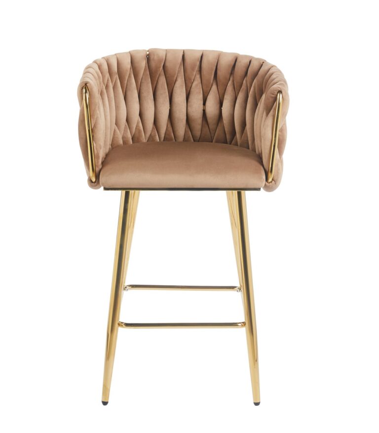 Velours-Barhocker (Velvet) in Cappuccino – goldenes Gestell H7
