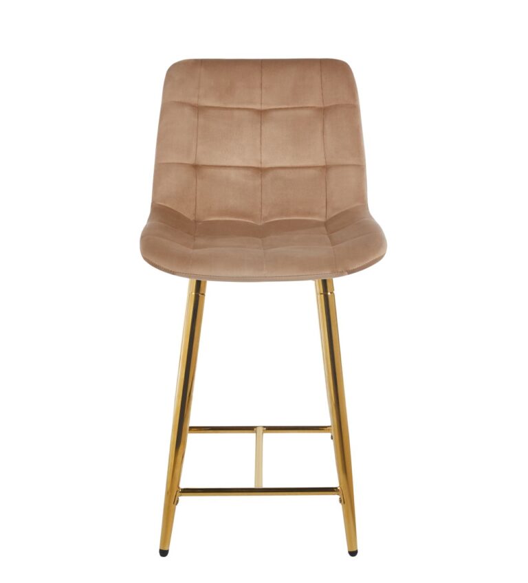 Velours-Barhocker (Velvet) in Cappuccino – goldenes Gestell H1