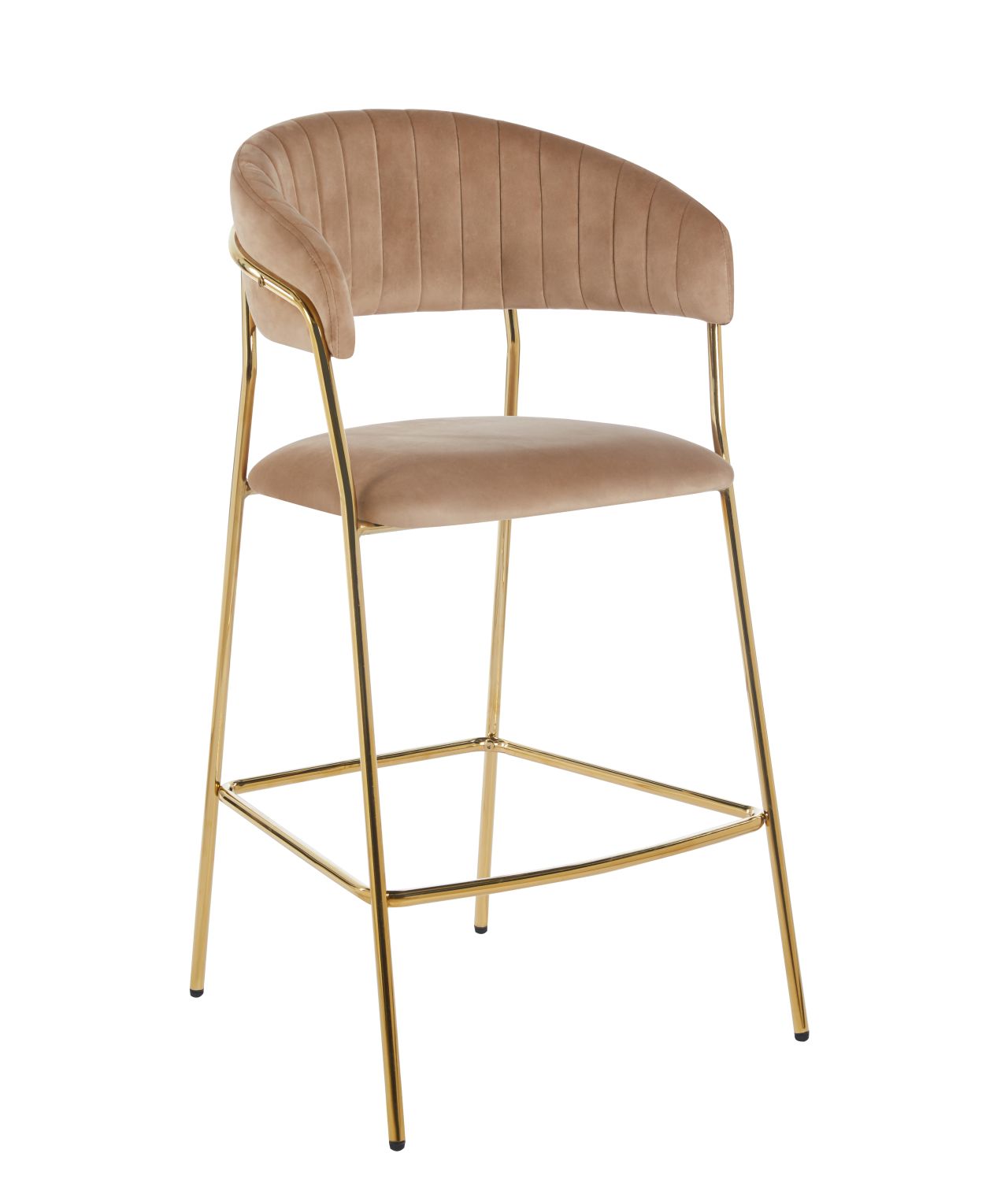 Cappuccino-colored velvet bar stool (Velvet) - gold frame H3