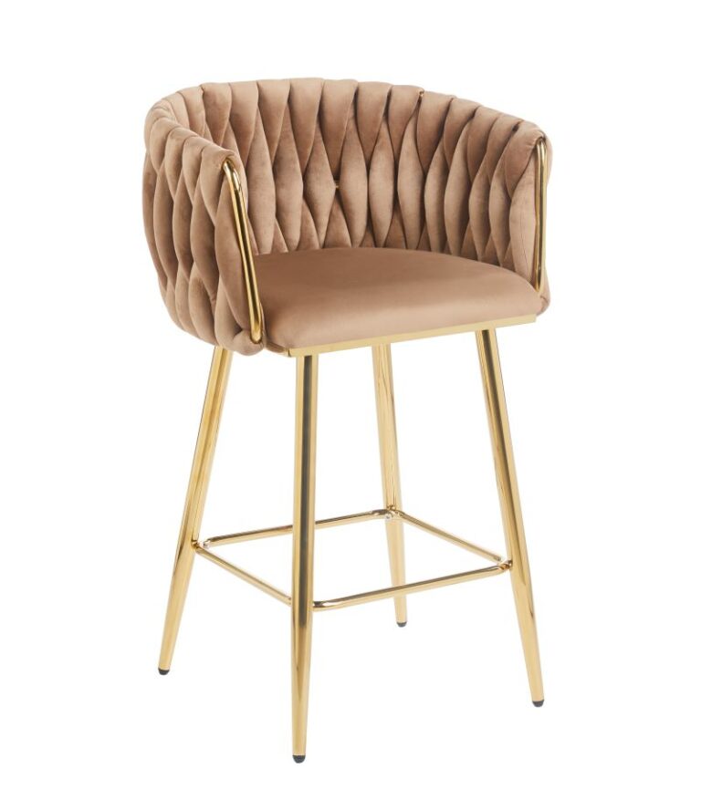 Velours-Barhocker (Velvet) in Cappuccino – goldenes Gestell H7