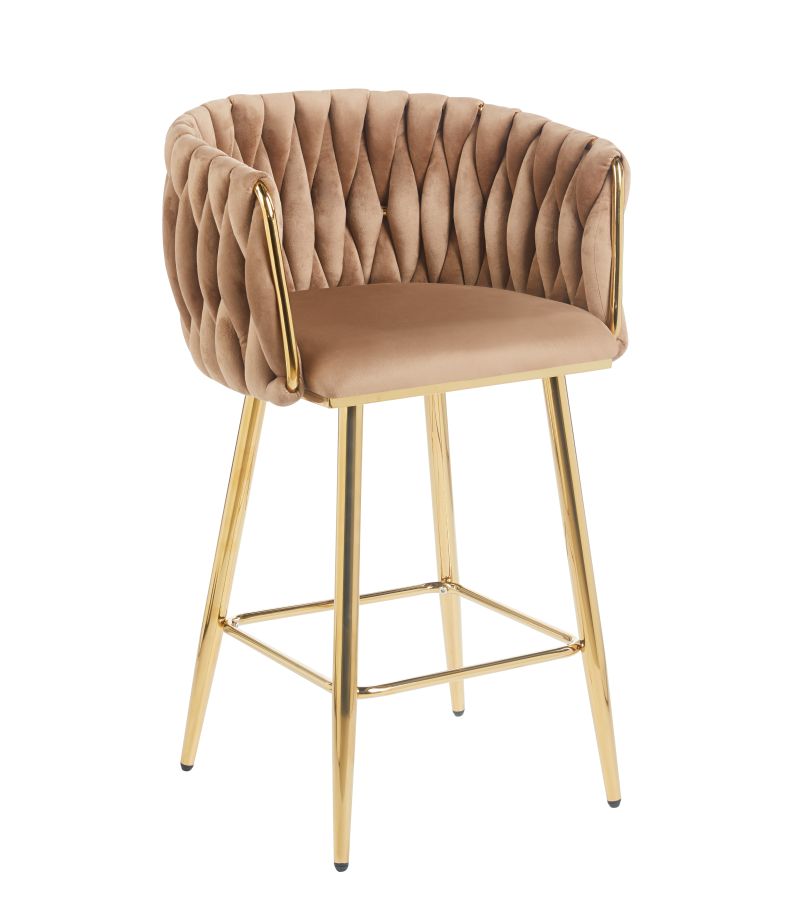 Cappuccino-colored velvet bar stool (Velvet) - gold frame H7