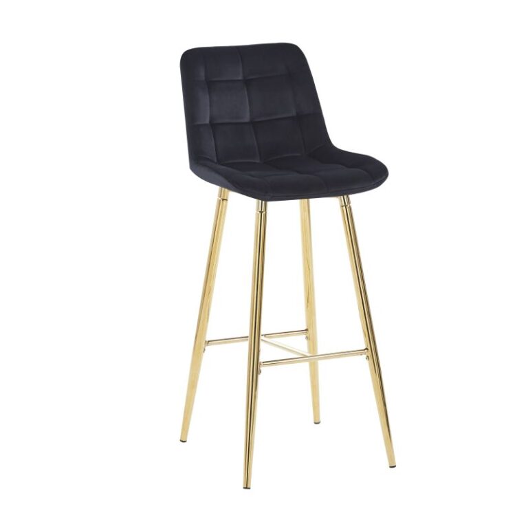 Black Velvet Bar Stool - Gold Frame H2