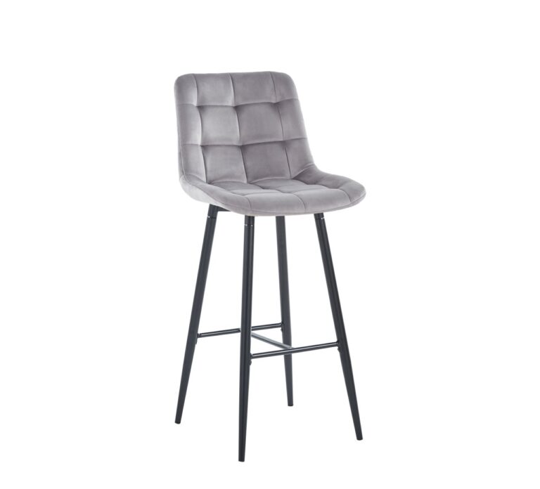 Velours-Barhocker (Velvet) grau – schwarzes Gestell H2