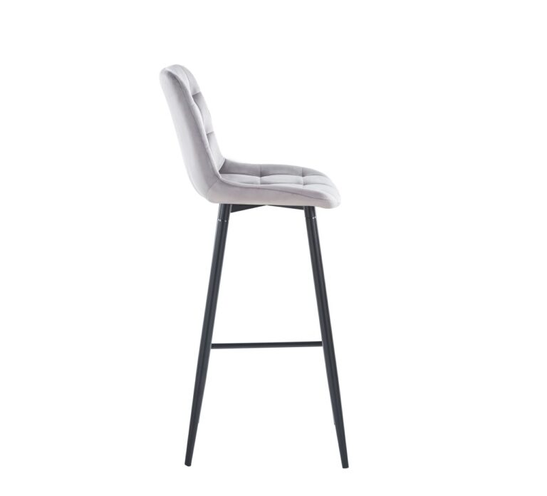 Velours-Barhocker (Velvet) grau – schwarzes Gestell H2