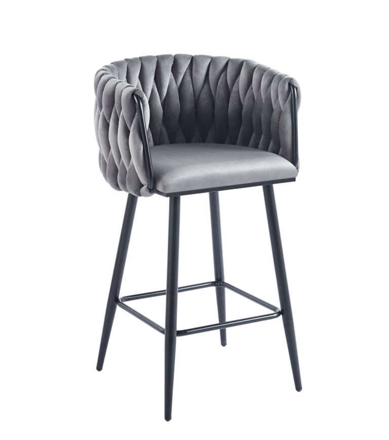 Velours-Barhocker (Velvet) grau – schwarzes Gestell H7