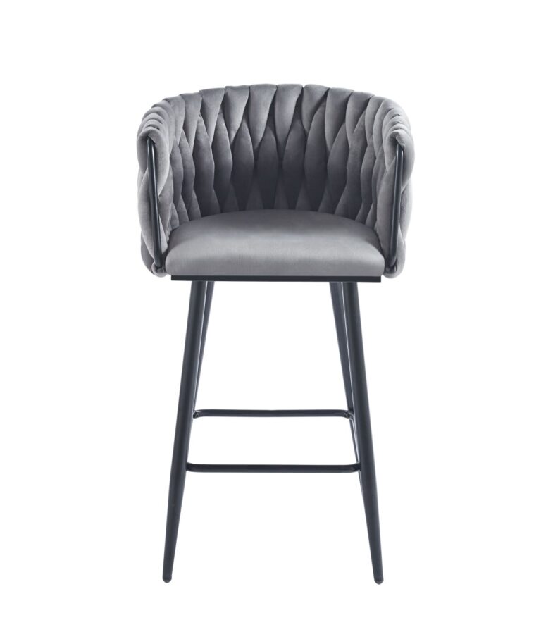 Velours-Barhocker (Velvet) grau – schwarzes Gestell H7
