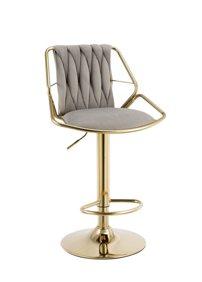Gray Velvet Bar Stool - Gold Frame