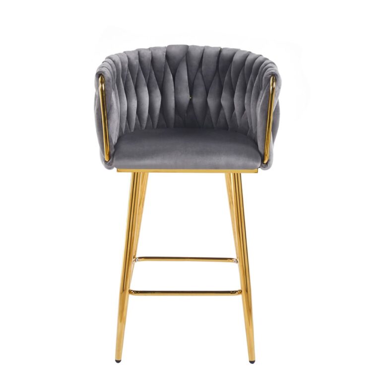 Velours-Barhocker (Velvet) grau – goldfarbenes Gestell H7