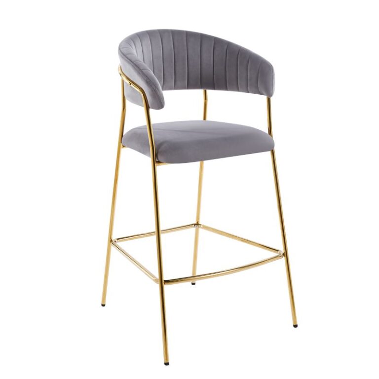 Gray Velvet Bar Stool - Gold Frame H3