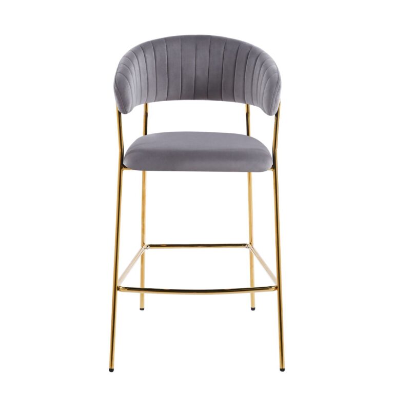 Gray Velvet Bar Stool - Gold Frame H3