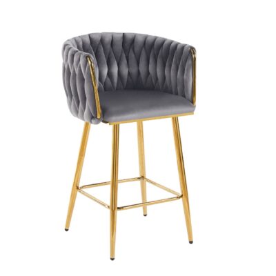 Gray Velvet Bar Stool - Gold Frame H7