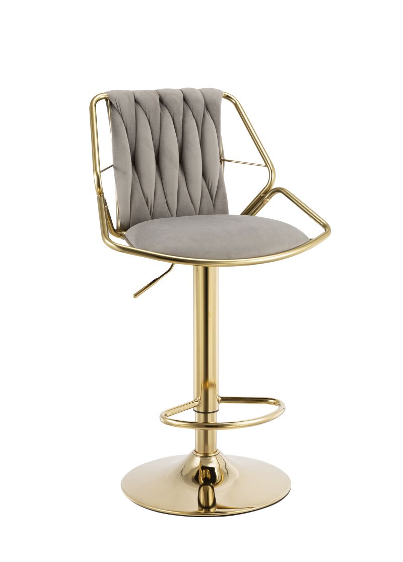 Gray Velvet Bar Stool - Gold Frame