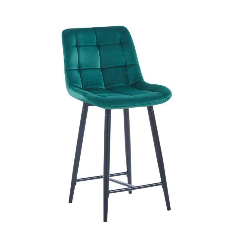 Green Velvet Bar Stool - Black Frame H1