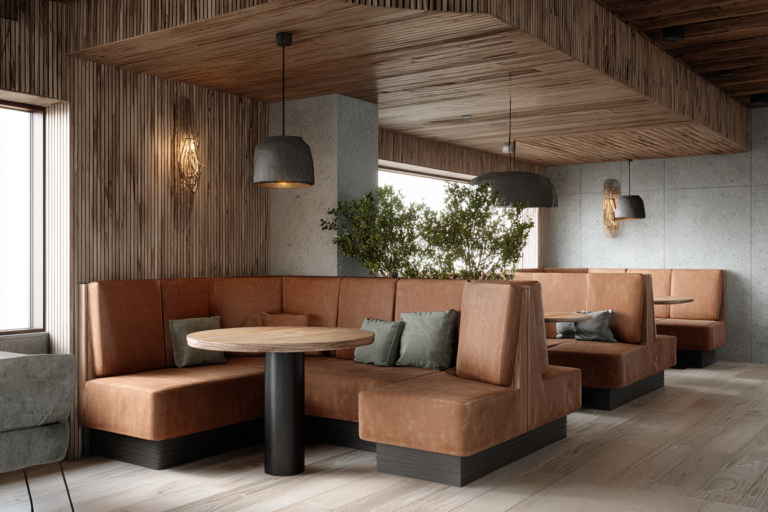 A tall bar table with a wooden top set in a modern pub interior