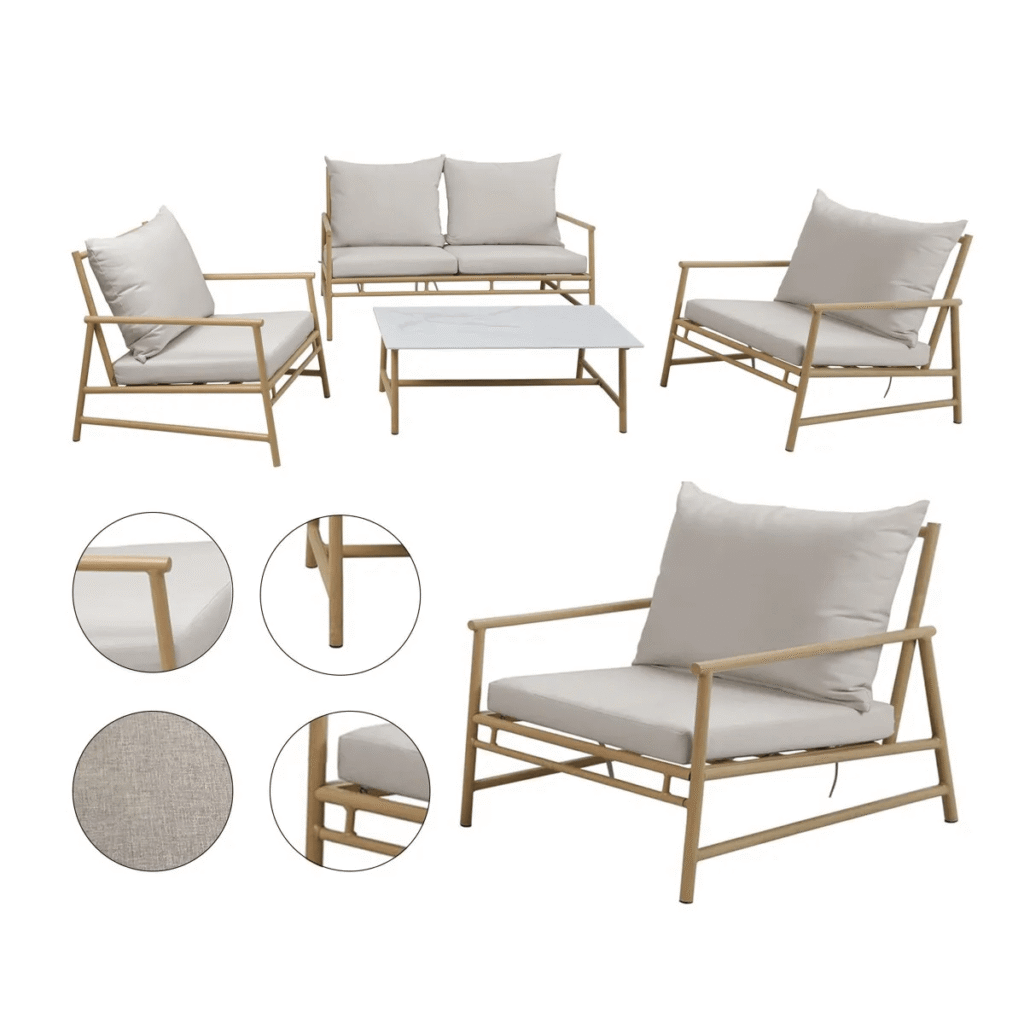 Functional and lightweight outdoor furniture arranged in an intimate restaurant garden